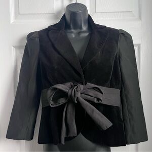 Robert Rodriguez Velvet Blazer Jacket Black Knot bow collar Size 6 Small belted